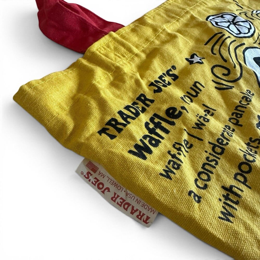 Trader Joe’s VINTAGE Breakfast Tote Bag Yellow Red Reusable Grocery Canvas USA - Picture 2 of 6